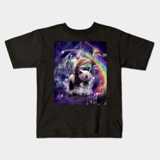 Rainbow Laser Space Cat On Panda Eating Taco Kids T-Shirt